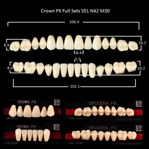 картинка Зубы PX CROWN / EFUCERA, цвет B3, фасон S51/N42/30, полный гарнитур, 28шт. от магазина Stom-Prof