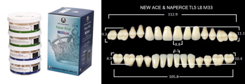 Зубы в боксах New Ace / Million, цвет C2, фасон TL5/L8/M33, 20 полных гарнитуров. от магазина Stom-Prof