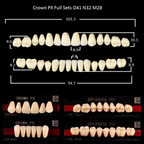 картинка Зубы PX CROWN / EFUCERA, цвет A1, фасон O41/N32/28, полный гарнитур, 28шт. от магазина Stom-Prof