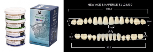 Зубы в боксах New Ace / Million, цвет A3, фасон T1/L2/M30, 20 полных гарнитуров. от магазина Stom-Prof