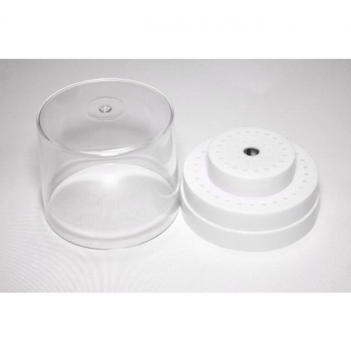 Подставка пластиковая для боров Promisee Dental, 79*91мм, круглая,с прозрачной крышкой, 60 отверстий, белая. от магазина Stom-Prof