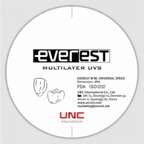 картинка Диск циркониевый Everest Multilayer UVS, размер 98х18 мм, цвет A1, многослойный, для ускоренной синтеризации за 40 минут UNC Everest Multilayer от магазина Stom-Prof