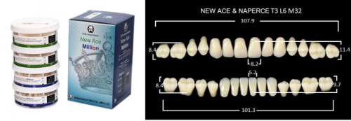 Зубы в боксах New Ace / Million, цвет A1, фасон T3/L6/M32, 20 полных гарнитуров. от магазина Stom-Prof