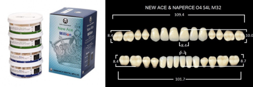 Зубы в боксах New Ace / Million, цвет B1, фасон O4/S4L/M32, 20 полных гарнитуров. от магазина Stom-Prof