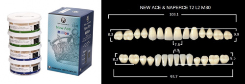 Зубы в боксах New Ace / Million, цвет B1, фасон T2/L2/M30, 20 полных гарнитуров. от магазина Stom-Prof