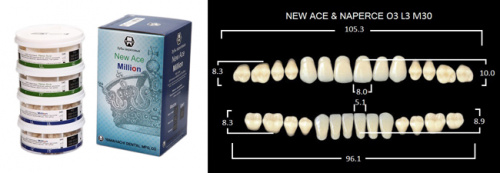 Зубы в боксах New Ace / Million, цвет B3 фасон O3/L3/M30, 20 полных гарнитуров. от магазина Stom-Prof