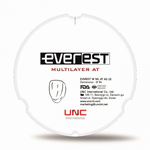 Диск циркониевый Everest Multilayer AT, размер 95х12 мм, оттенок A1, многослойный UNC Everest Multilayer от магазина Stom-Prof