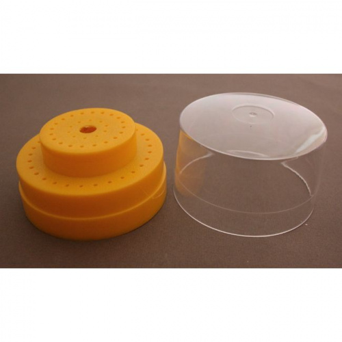 Подставка пластиковая Promisee Dental для боров, круглая,с прозрачной крышкой, 60 отверстий, желтая. от магазина Stom-Prof