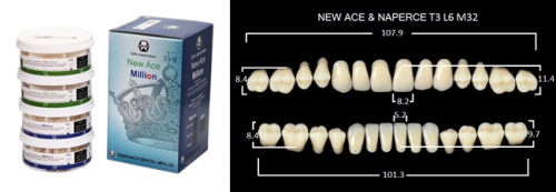 Зубы в боксах New Ace / Million, цвет B4 фасон T3/L6/M32, 20 полных гарнитуров. от магазина Stom-Prof