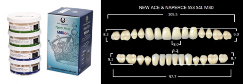 Зубы в боксах New Ace / Million, цвет C4, фасон SS3/S4L/M30, 20 полных гарнитуров. от магазина Stom-Prof