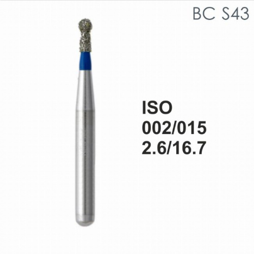 Бор алмазный MANI BC-S43 по ISO 002, шар с воротником, 015 х 2,6 х 16,7 мм, зернистость S, 5 штук от магазина Stom-Prof