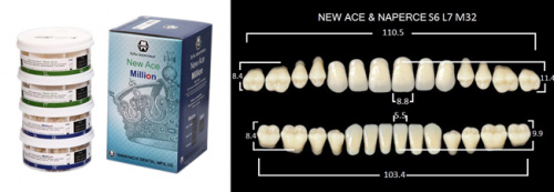 Зубы в боксах New Ace / Million, цвет A2, фасон S6/L7/M32, 20 полных гарнитуров. от магазина Stom-Prof