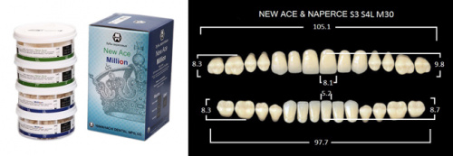 Зубы в боксах New Ace / Million, цвет B1, фасон S3/S4L/M30, 20 полных гарнитуров. от магазина Stom-Prof